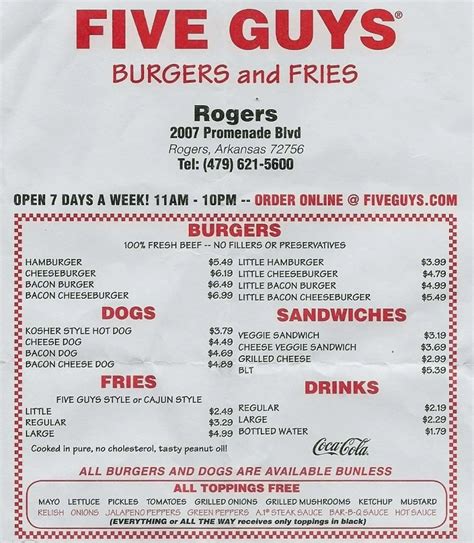 menu five guys|Order Five Guys (Dulles Overlook Dr) Menu Delivery【Menu